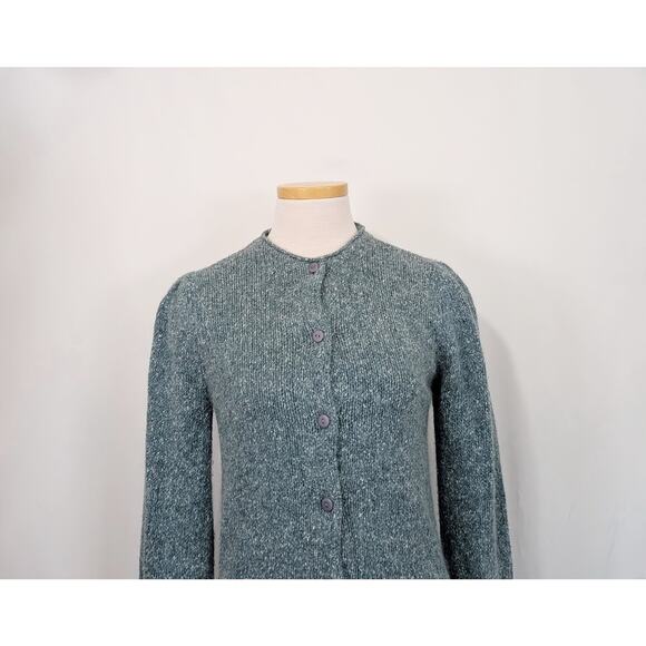 Vintage 90s Cardigan Sweater Teal Green White Misses Size M Outlander - Picture 2 of 7
